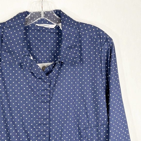 Isaac Mizrahi Live Plus Size 14 Top Button Down Blouse Polka Dot Blue White 1256 - Picture 4 of 8